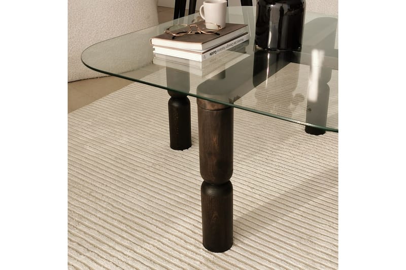 Harman Ovalt Sofabord 80 cm i Glass og Tre med Dreide Ben - Klar - Møbler - Bord - Sofabord & salongbord
