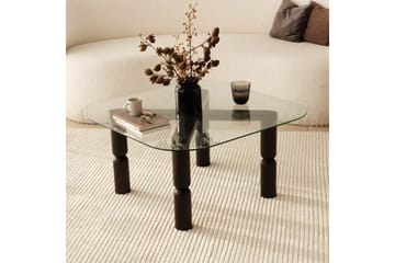 Harman Ovalt Sofabord 80 cm i Glass og Tre med Dreide Ben - Klar - Møbler - Bord - Sofabord & salongbord