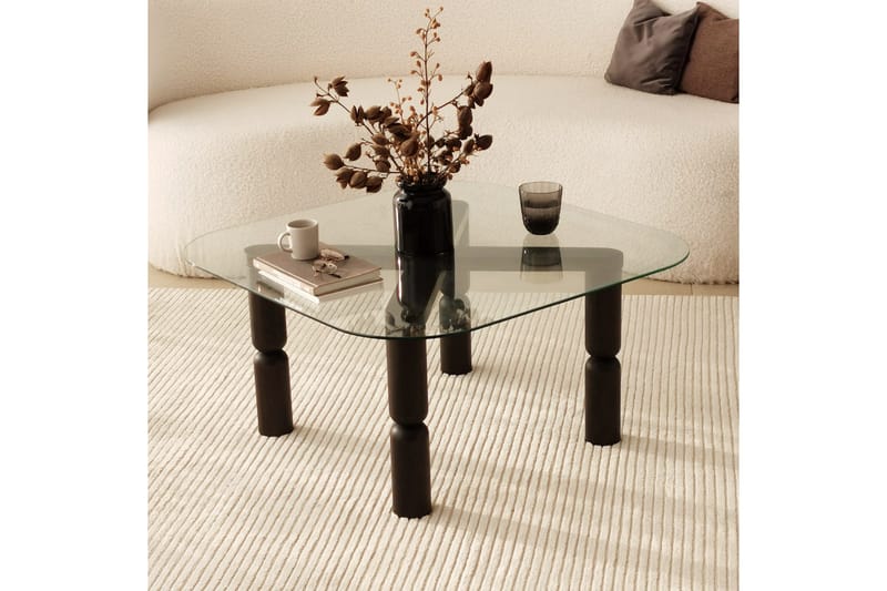 Harman Ovalt Sofabord 80 cm i Glass og Tre med Dreide Ben - Klar - Møbler - Bord - Sofabord & salongbord