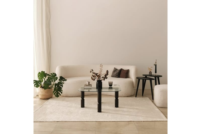Harman Ovalt Sofabord 80 cm i Glass og Tre med Dreide Ben - Klar - Møbler - Bord - Sofabord & salongbord