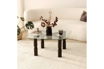 Harman Ovalt Sofabord 80 cm i Glass og Tre med Dreide Ben - Klar - Møbler - Bord - Sofabord & salongbord