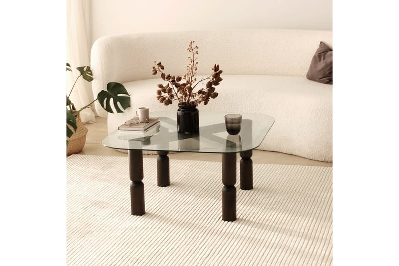 Harman Ovalt Sofabord 80 cm i Glass og Tre med Dreide Ben - Klar - Møbler - Bord - Sofabord & salongbord