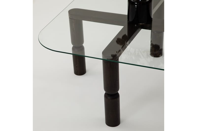 Harman Ovalt Sofabord 80 cm i Glass og Tre med Dreide Ben - Klar - Møbler - Bord - Sofabord & salongbord