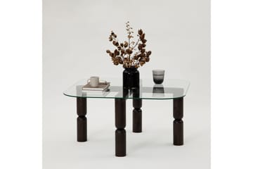 Harman Ovalt Sofabord 80 cm i Glass og Tre med Dreide Ben - Klar - Møbler - Bord - Sofabord & salongbord