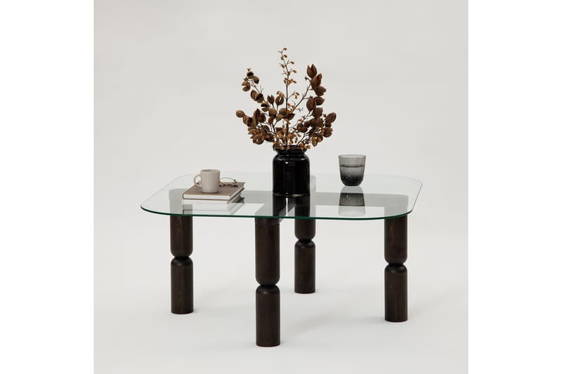 Harman Ovalt Sofabord 80 cm i Glass og Tre med Dreide Ben - Klar - Møbler - Bord - Sofabord & salongbord