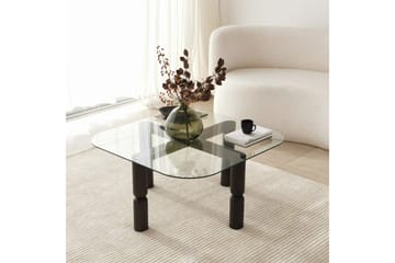 Harman Ovalt Sofabord 80 cm i Glass og Tre med Dreide Ben - Klar - Møbler - Bord - Sofabord & salongbord
