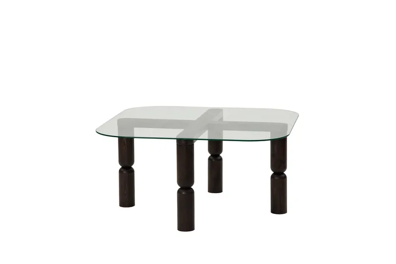 Harman Ovalt Sofabord 80 cm i Glass og Tre med Dreide Ben, Klar