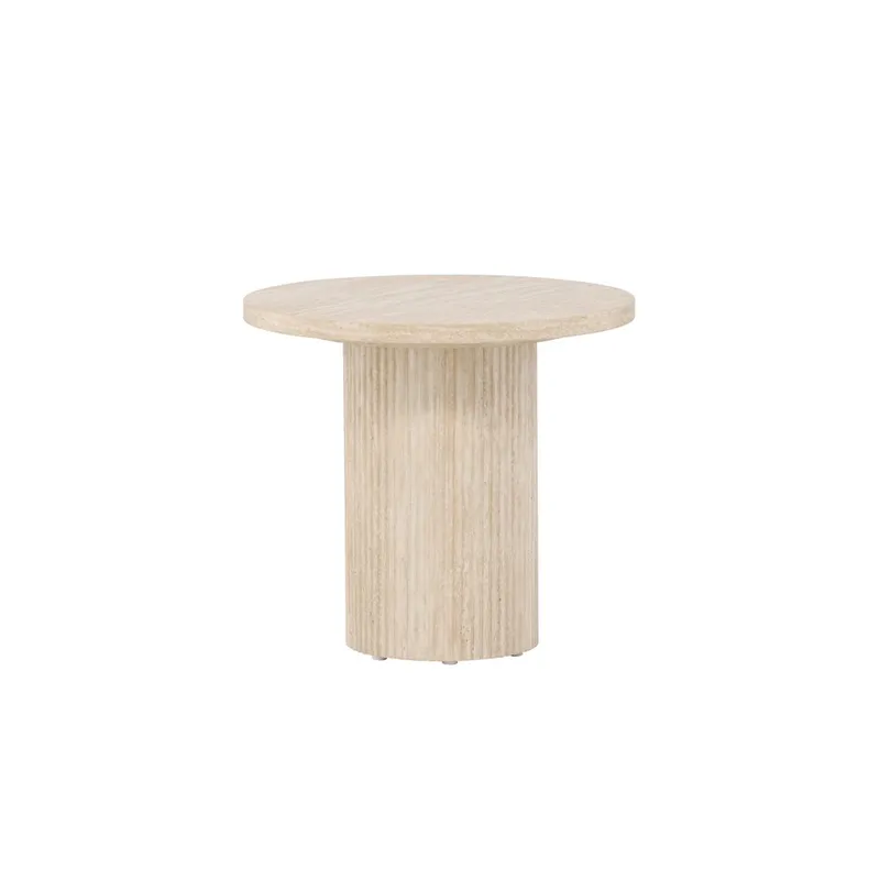 Härön Rundt Sofabord 50 cm i Stein med Riflet Søylefot, Beige