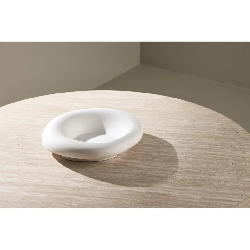 Härön Rundt Sofabord 80 cm i Stein med Riflet Søylefot - Beige - Møbler - Bord - Sofabord & salongbord