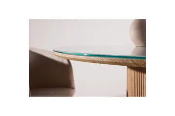 Härön Rundt Spisebord 120 cm med Glasplate og Eikeutseende - Lysegrå - Møbler - Bord - Spisebord & kjøkkenbord