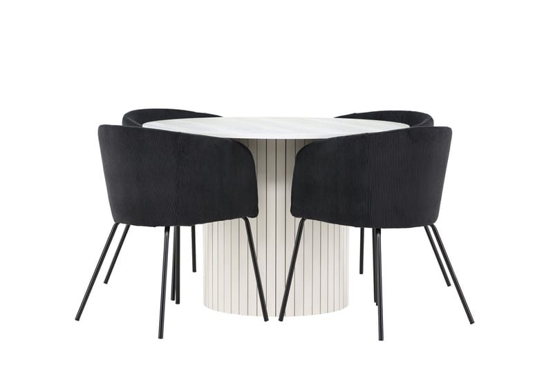 Härön Spisegruppe 110 cm Rund med 4 Berit stoler - Hvid/Sort - Møbler - Bord - Spisegruppe