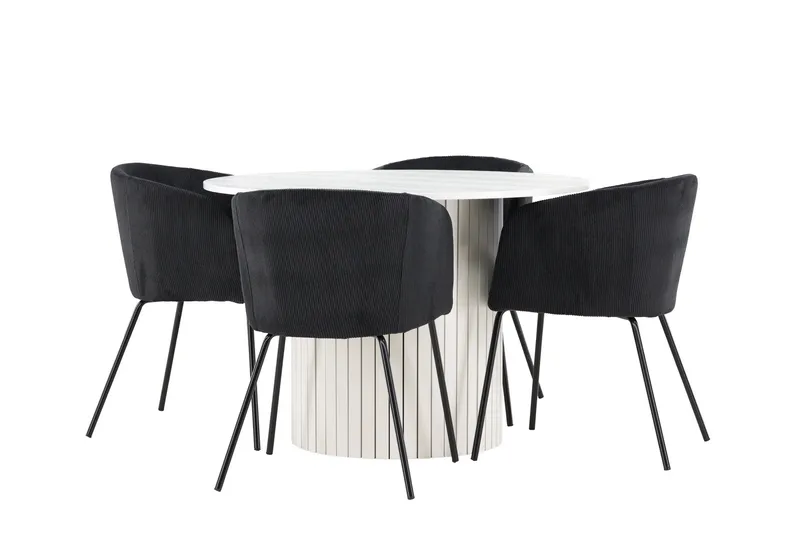 Härön Spisegruppe 110 cm Rund med 4 Berit stoler, Hvid/Sort