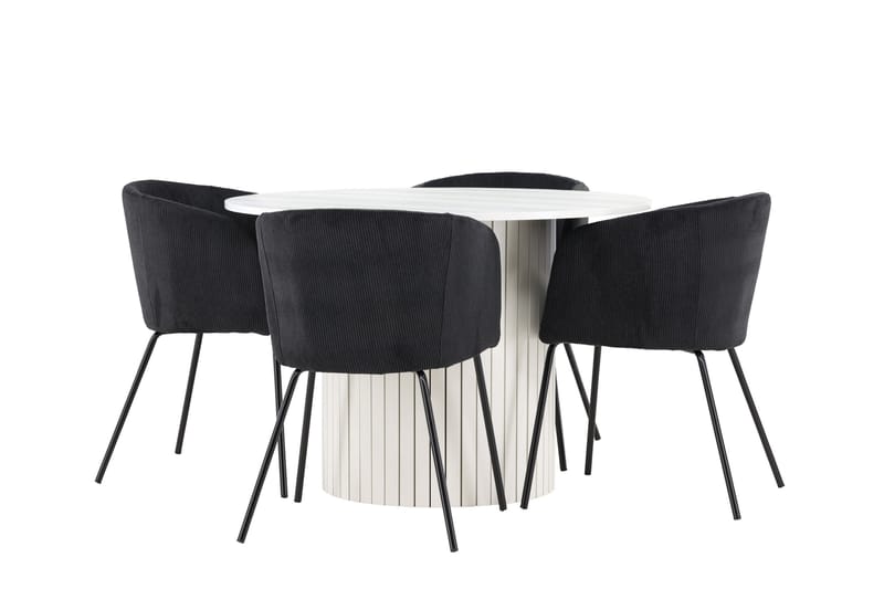 Härön Spisegruppe 110 cm Rund med 4 Berit stoler, Hvid/Sort