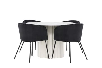 Härön Spisegruppe 110 cm Rund med 4 Berit stoler - Hvid/Sort - Møbler - Bord - Spisegruppe
