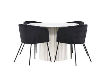 Härön Spisegruppe 110 cm Rund med 4 Berit stoler - Hvid/Sort - Møbler - Bord - Spisegruppe