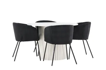 Härön Spisegruppe 110 cm rund med 4 Berit stoler - Hvit/Svart - Møbler - Bord - Spisegruppe