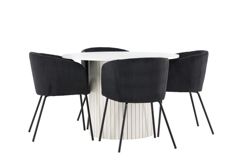 Härön Spisegruppe 110 cm rund med 4 Berit stoler - Hvit/Svart - Møbler - Bord - Spisegruppe