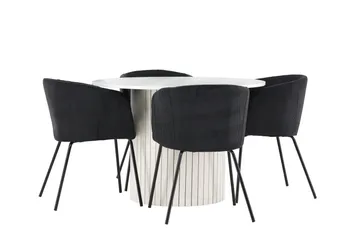 Härön Spisegruppe 110 cm rund med 4 Berit stoler - Hvit/Svart - Møbler - Bord - Spisegruppe