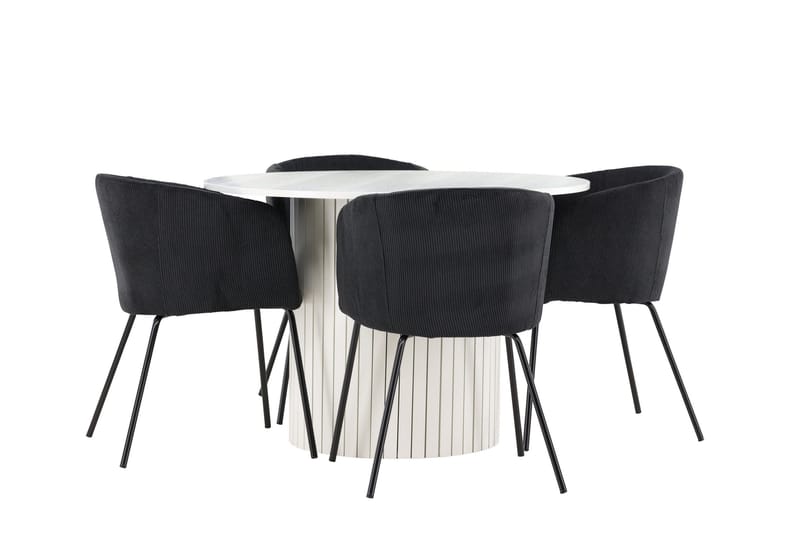 Härön Spisegruppe 110 cm rund med 4 Berit stoler - Hvit/Svart - Møbler - Bord - Spisegruppe