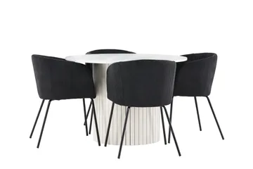Härön Spisegruppe 110 cm rund med 4 Berit stoler - Hvit/Svart - Møbler - Bord - Spisegruppe