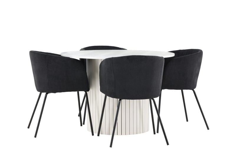 Härön Spisegruppe 110 cm rund med 4 Berit stoler - Hvit/Svart - Møbler - Bord - Spisegruppe