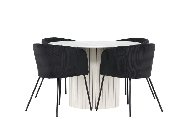 Härön Spisegruppe 110 cm rund med 4 Berit stoler - Hvit/Svart - Møbler - Bord - Spisegruppe