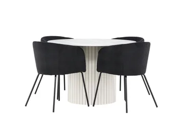 Härön Spisegruppe 110 cm rund med 4 Berit stoler - Hvit/Svart - Møbler - Bord - Spisegruppe