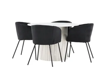 Härön Spisegruppe 110 cm rund med 4 Berit stoler - Hvit/Svart - Møbler - Bord - Spisegruppe