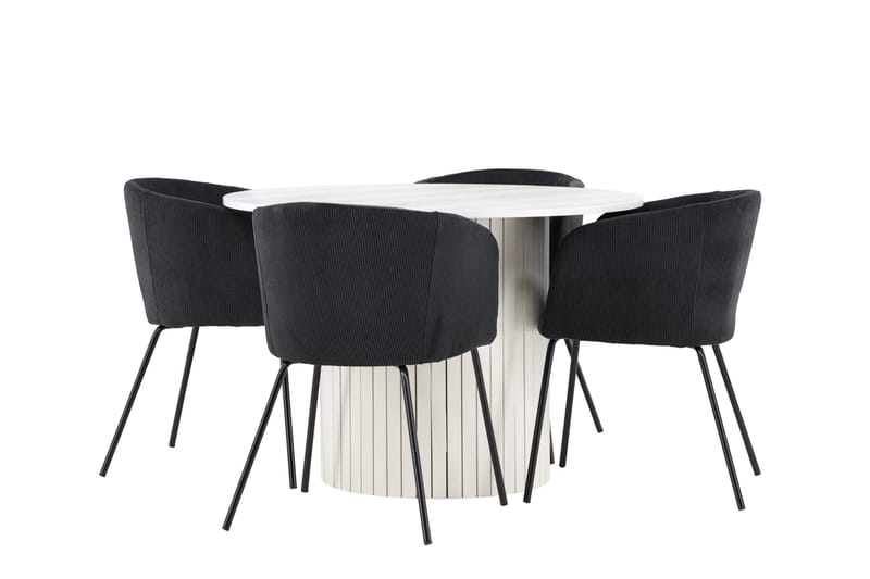 Härön Spisegruppe 110 cm rund med 4 Berit stoler - Hvit/Svart - Møbler - Bord - Spisegruppe