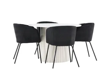 Härön Spisegruppe 110 cm rund med 4 Berit stoler - Hvit/Svart - Møbler - Bord - Spisegruppe