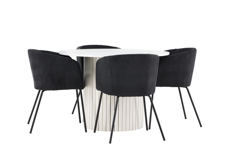 Härön Spisegruppe 110 cm rund med 4 Berit stoler - Hvit/Svart - Møbler - Bord - Spisegruppe
