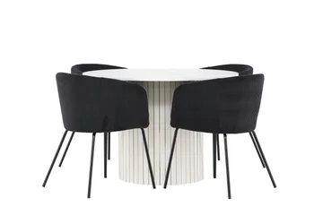 Härön Spisegruppe 110 cm rund med 4 Berit stoler - Hvit/Svart - Møbler - Bord - Spisegruppe