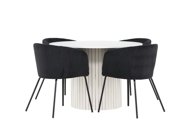 Härön Spisegruppe 110 cm rund med 4 Berit stoler - Hvit/Svart - Møbler - Bord - Spisegruppe