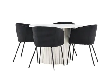 Härön Spisegruppe 110 cm rund med 4 Berit stoler - Hvit/Svart - Møbler - Bord - Spisegruppe