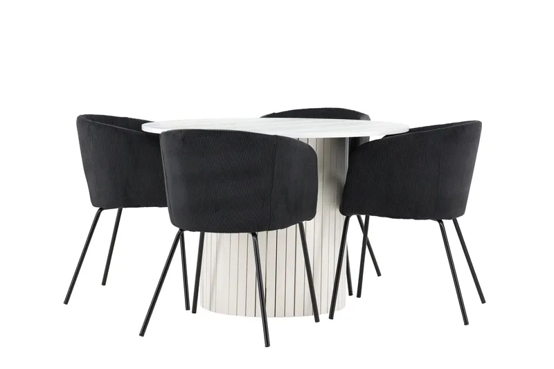 Härön Spisegruppe 110 cm rund med 4 Berit stoler - Hvit/Svart - Møbler - Bord - Spisegruppe