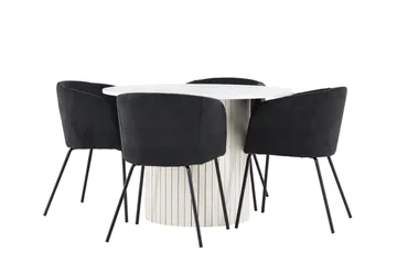 Härön Spisegruppe 110 cm rund med 4 Berit stoler - Hvit/Svart - Møbler - Bord - Spisegruppe