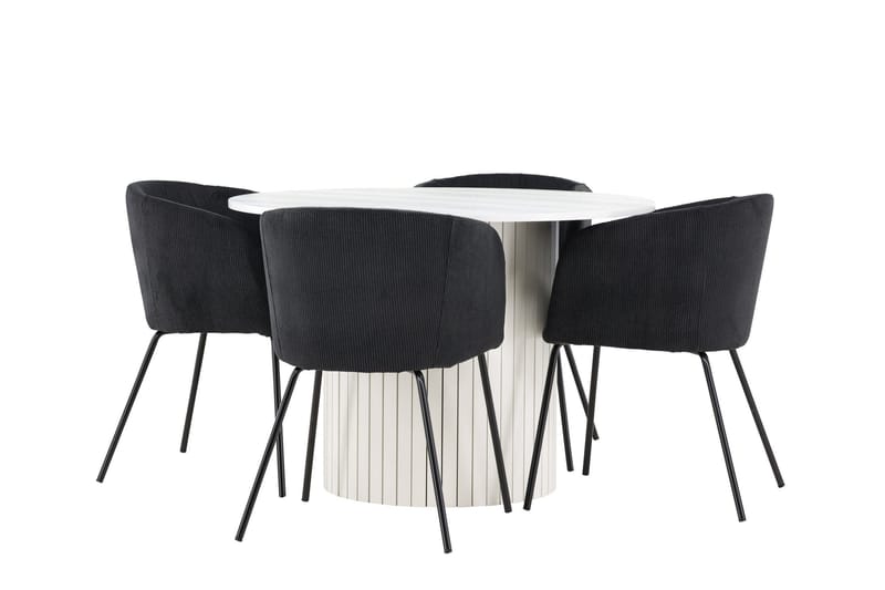 Härön Spisegruppe 110 cm rund med 4 Berit stoler - Hvit/Svart - Møbler - Bord - Spisegruppe