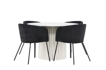 Härön Spisegruppe 110 cm rund med 4 Berit stoler - Hvit/Svart - Møbler - Bord - Spisegruppe