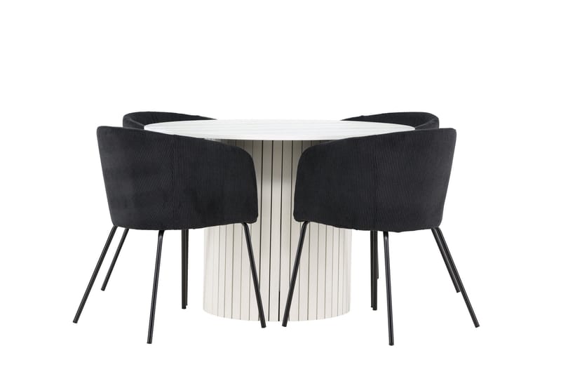 Härön Spisegruppe 110 cm rund med 4 Berit stoler - Hvit/Svart - Møbler - Bord - Spisegruppe