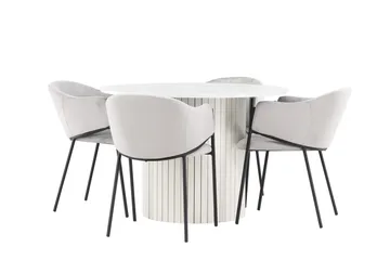 Härön Spisegruppe 110 cm Rund med 4 Evelina stoler - Hvid/Grå - Møbler - Bord - Spisegruppe