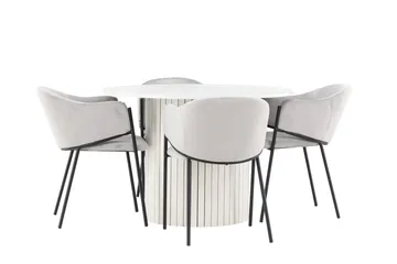 Härön Spisegruppe 110 cm Rund med 4 Evelina stoler - Hvid/Grå - Møbler - Bord - Spisegruppe