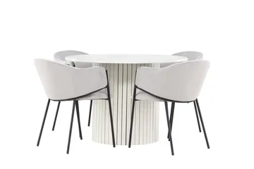 Härön Spisegruppe 110 cm Rund med 4 Evelina stoler - Hvid/Grå - Møbler - Bord - Spisegruppe