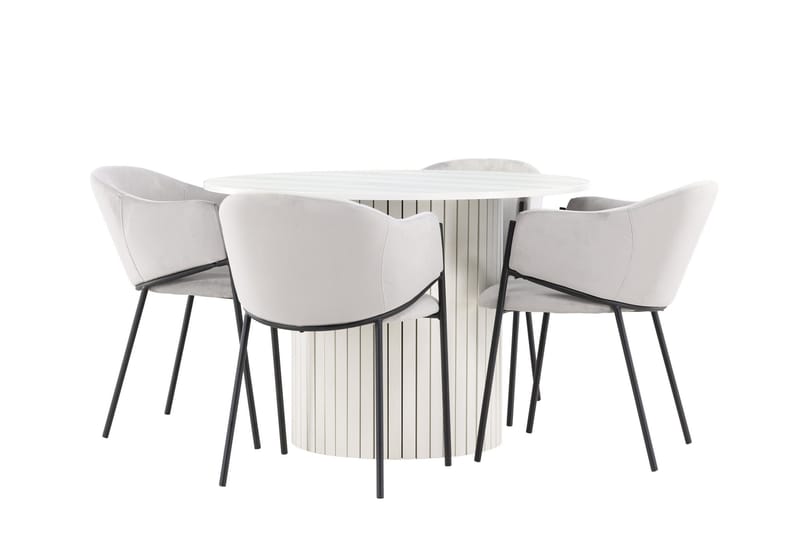 Härön Spisegruppe 110 cm Rund med 4 Evelina stoler, Hvid/Grå