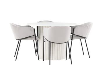 Härön Spisegruppe 110 cm Rund med 4 Evelina stoler - Hvid/Grå - Møbler - Bord - Spisegruppe