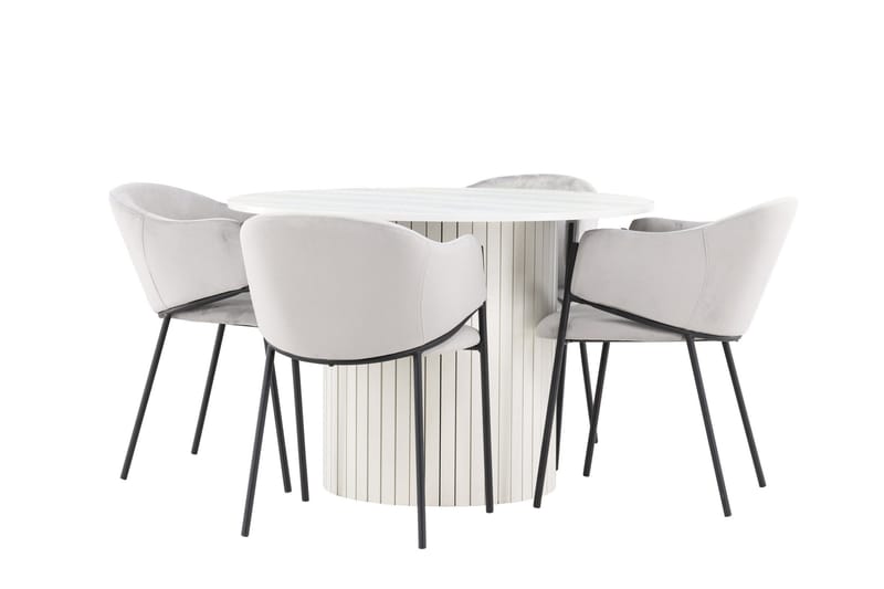 Härön Spisegruppe 110 cm rund med 4 Evelina stoler - Hvit/Grå - Møbler - Bord - Spisegruppe
