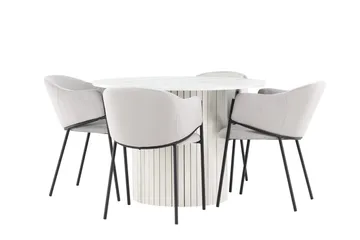 Härön Spisegruppe 110 cm rund med 4 Evelina stoler - Hvit/Grå - Møbler - Bord - Spisegruppe