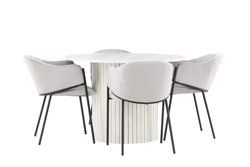 Härön Spisegruppe 110 cm rund med 4 Evelina stoler - Hvit/Grå - Møbler - Bord - Spisegruppe