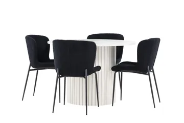 Härön Spisegruppe 110 cm Rund med 4 Modesto stoler - Hvid/Sort - Møbler - Bord - Spisegruppe