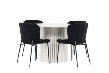 Härön Spisegruppe 110 cm Rund med 4 Modesto stoler - Hvid/Sort - Møbler - Bord - Spisegruppe
