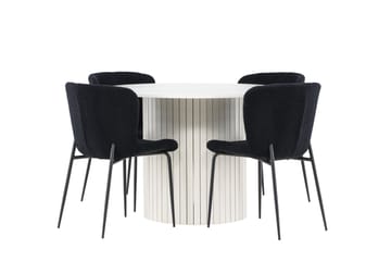 Härön Spisegruppe 110 cm Rund med 4 Modesto stoler - Hvid/Sort - Møbler - Bord - Spisegruppe